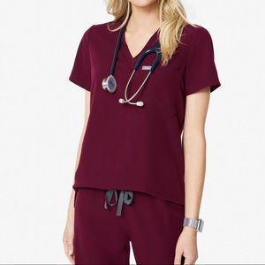 FIGS scrubs small burgundy set. Small petite pants